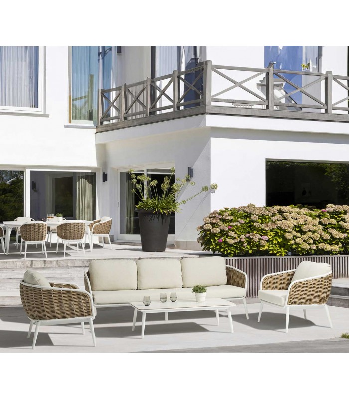 Sofá de exterior en aluminio y cuerda IRVINE 3 plazas