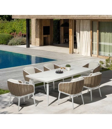 Mesa de exterior en aluminio blanco y porcelánico IRVINE