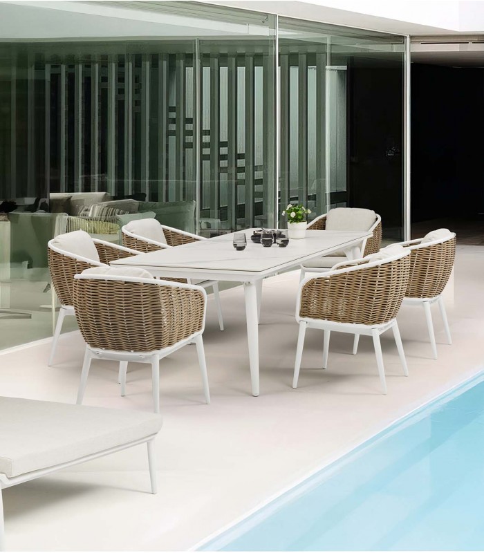 Mesa de exterior en aluminio blanco y porcelánico IRVINE