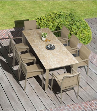 Mesa de terraza en aluminio y cristal cerámico ORICK taupe