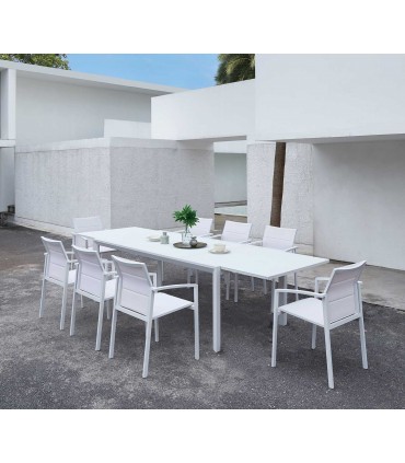 Mesa extensible en aluminio y cristal ORICK Blanca