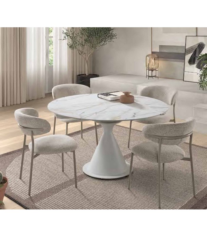 Mesa extensible redonda en porcelánico Blanco ESLOVENIA