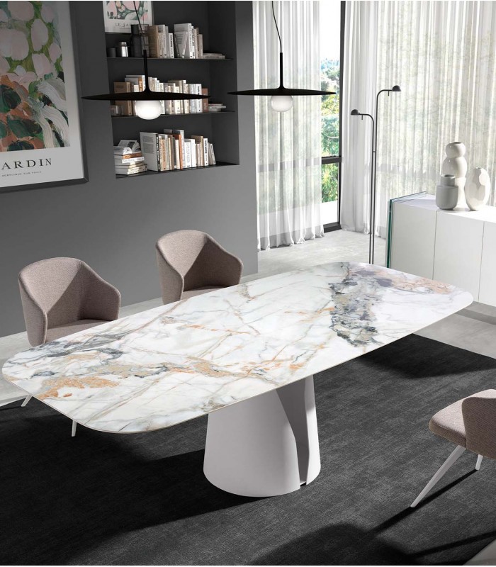 Mesa moderna en Porcelánico y Acero MAREA