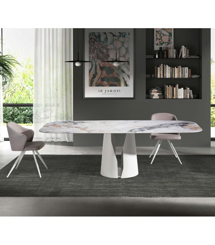 Mesa moderna en Porcelánico y Acero MAREA
