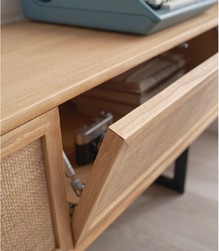 Mueble de televisión en madera y rafia natural MECA