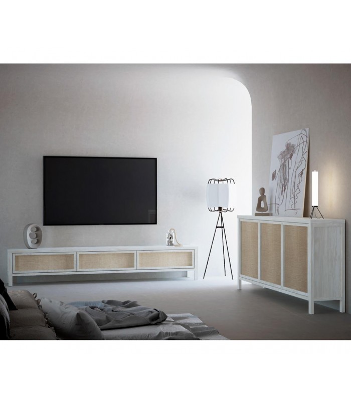 Mueble TV en madera y rafia natural BARI