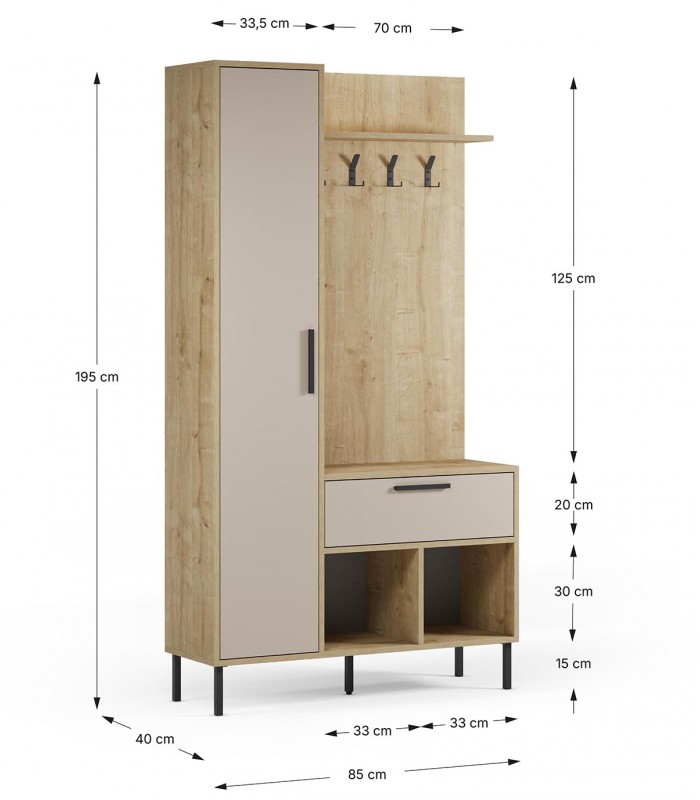 Mueble de recibidor de madera HEIDY Crema