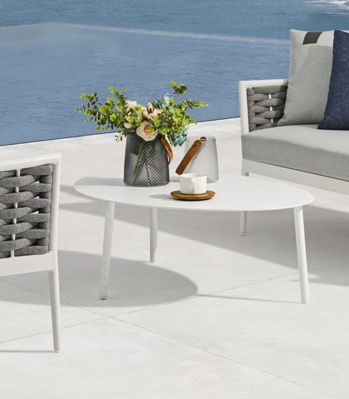 Mesa de centro ovalada en Aluminio blanco WALGA