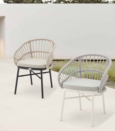 Sillón moderno para exterior en Aluminio y cuerda MILTON