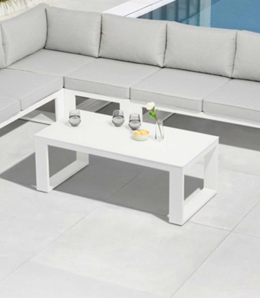 Mesa de centro de aluminio y cristal templado NILAND Blanco