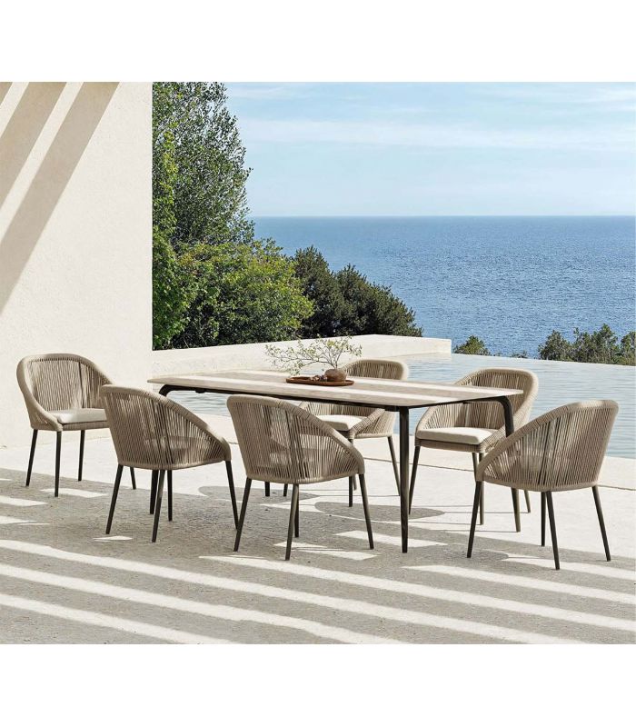 Mesa con porcelánico para exterior e interior RODONA