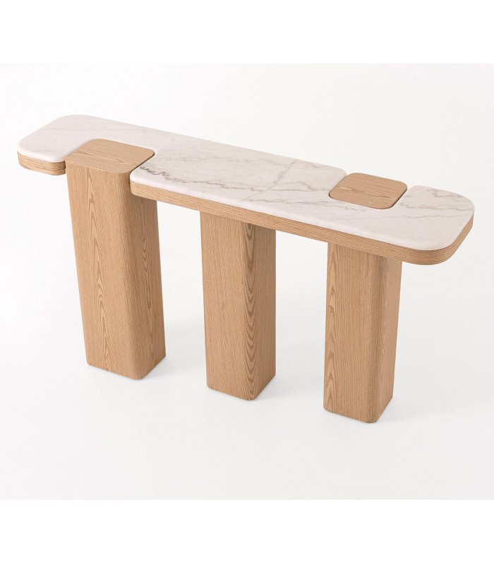 Consola nórdica en madera de roble y mármol DELFOS