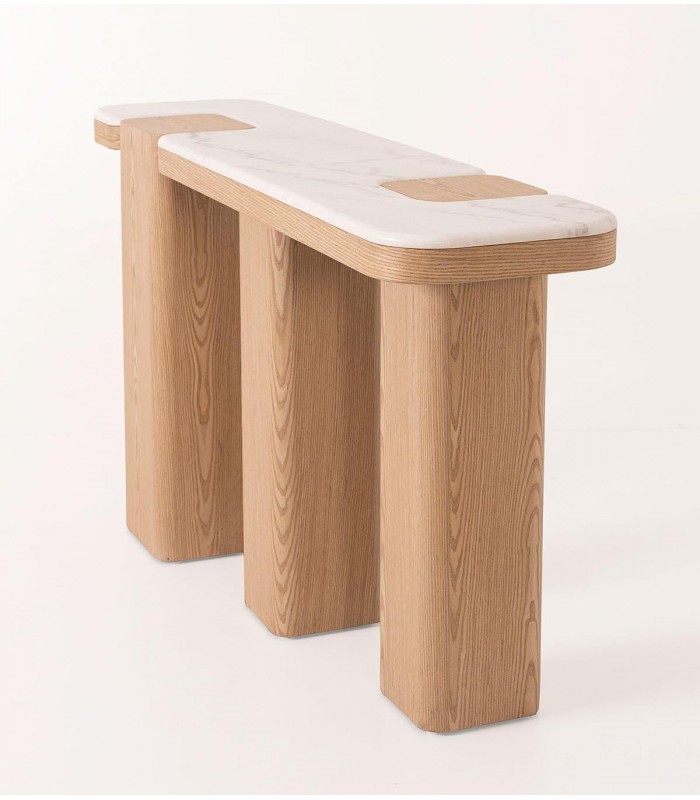 Consola nórdica en madera de roble y mármol DELFOS