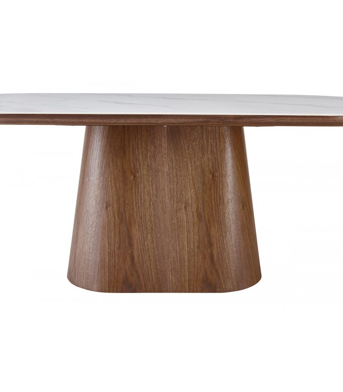 Mesa de comedor ovalada en nogal y porcelánico TELMA