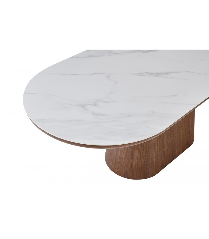 Mesa de comedor ovalada en nogal y porcelánico TELMA