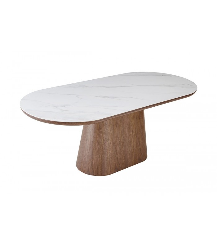 Mesa de comedor ovalada en nogal y porcelánico TELMA