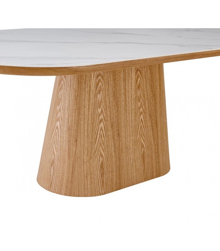 Mesa de comedor ovalada madera y porcelánico TELMA Roble