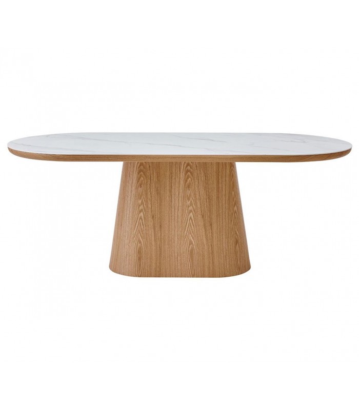 Mesa de comedor ovalada madera y porcelánico TELMA Roble