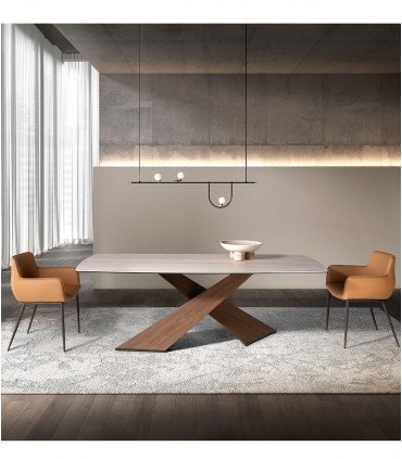 Mesa de diseño moderno en madera y porcelánico SAITAN