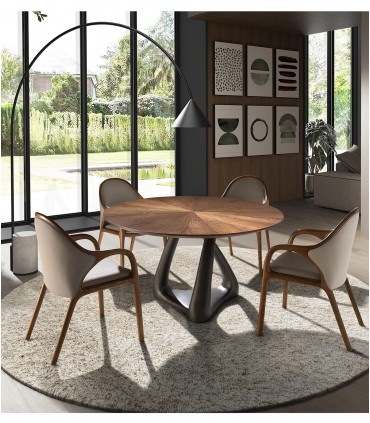Mesa redonda moderna en fibra de vidrio y madera JOEL