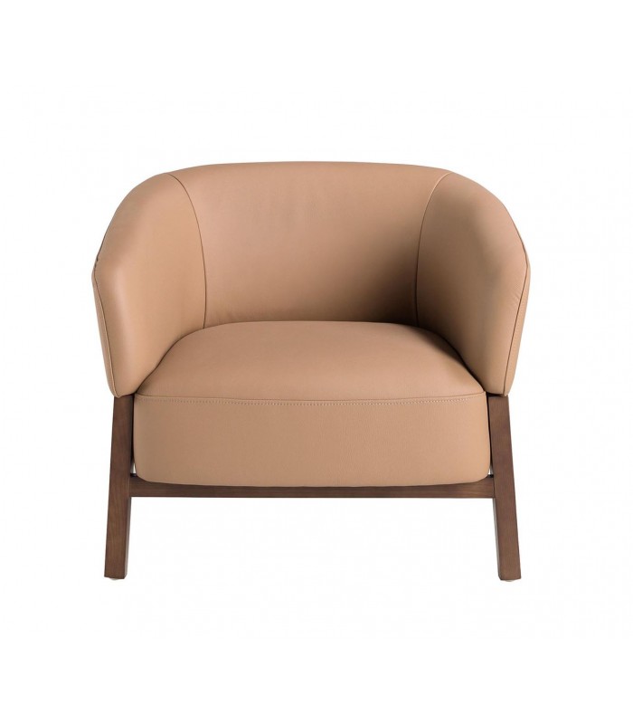 Sillón bajo en piel y madera de nogal LORCA