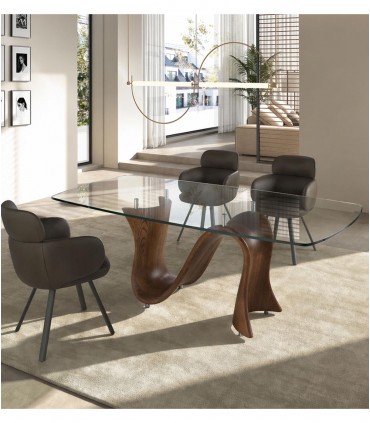 Mesa de comedor en cristal y madera EDURNE