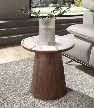 Mesa de rincón moderna en madera y porcelánico PILAR