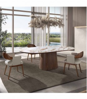 Mesa de diseño moderno en madera y porcelánico PILAR