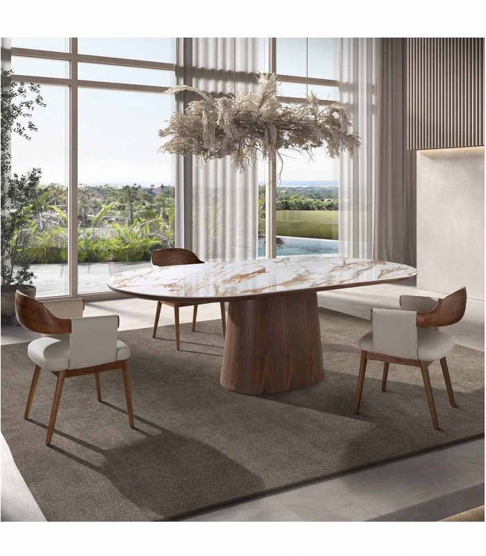 Mesa de diseño moderno en madera y porcelánico PILAR