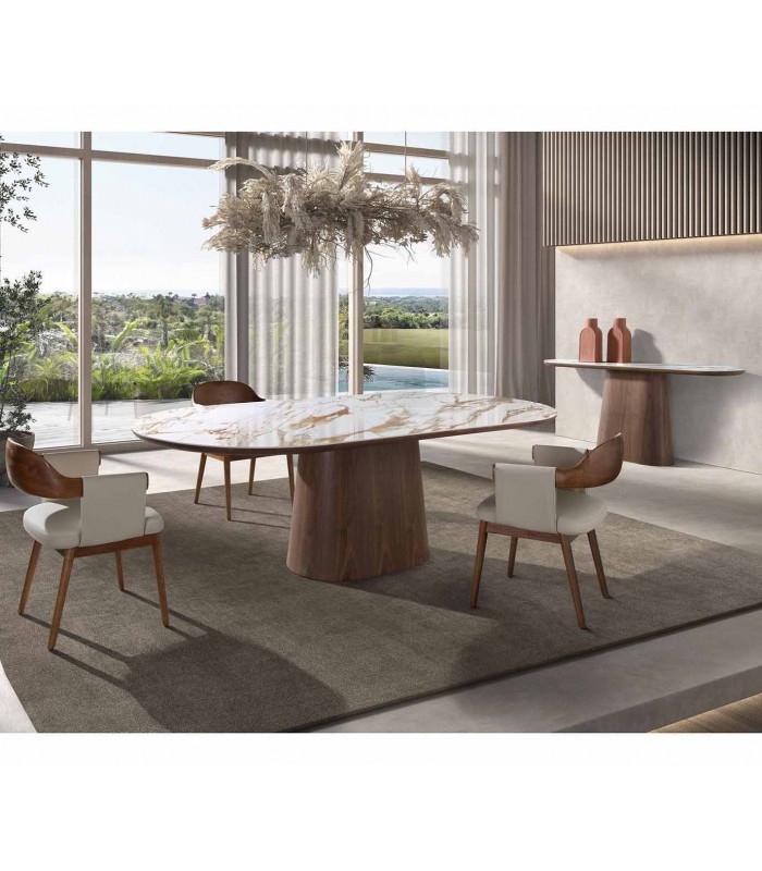 Mesa de diseño moderno en madera y porcelánico PILAR