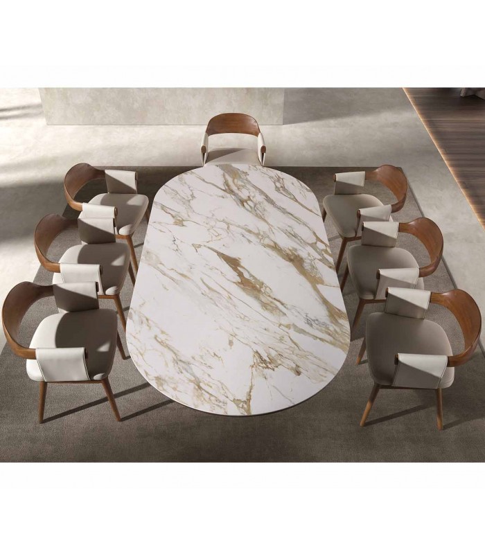 Mesa de diseño moderno en madera y porcelánico PILAR