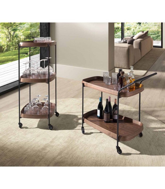 Carrito minibar moderno en madera y acero TULIO