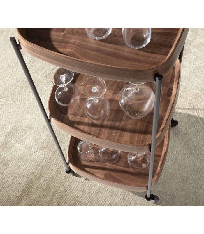 Carrito minibar moderno en madera y acero TULIO
