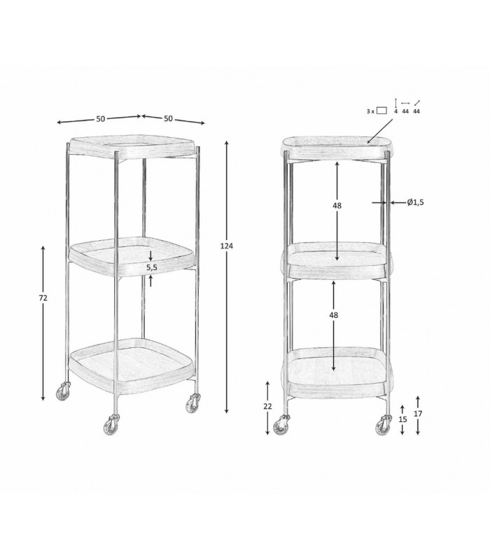 Carrito minibar moderno en madera y acero TULIO