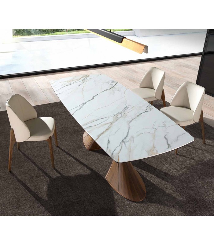 Mesa de diseño moderno en madera y porcelánico PÓRTICO