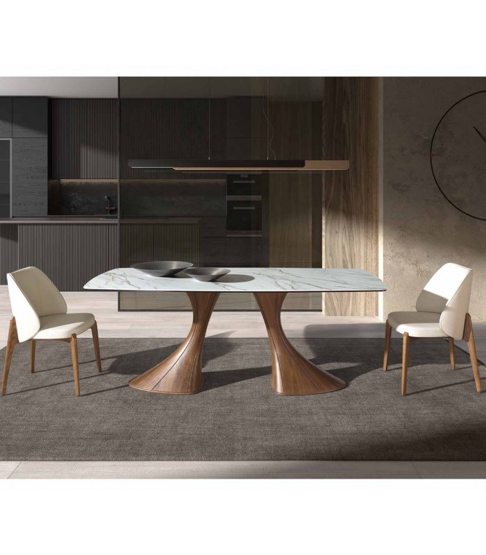 Mesa de diseño moderno en madera y porcelánico PÓRTICO
