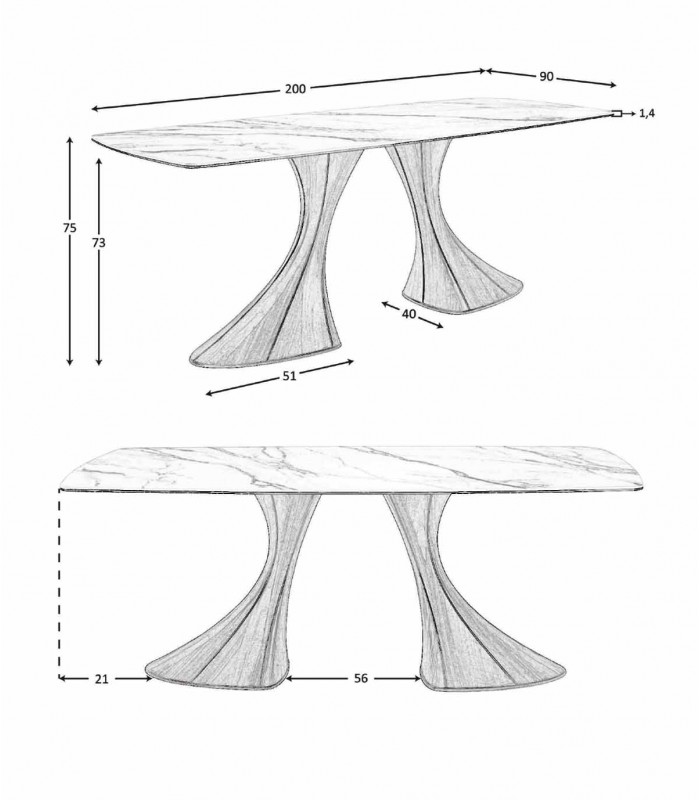 Mesa de diseño moderno en madera y porcelánico PÓRTICO