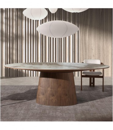 Mesa de comedor moderna en madera y porcelánico NEPAL