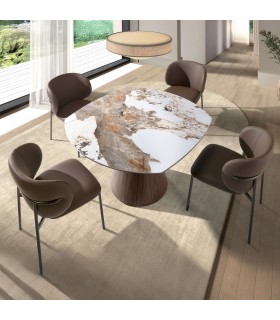Mesa cuadrada con extensible en madera y porcelánico SERNA