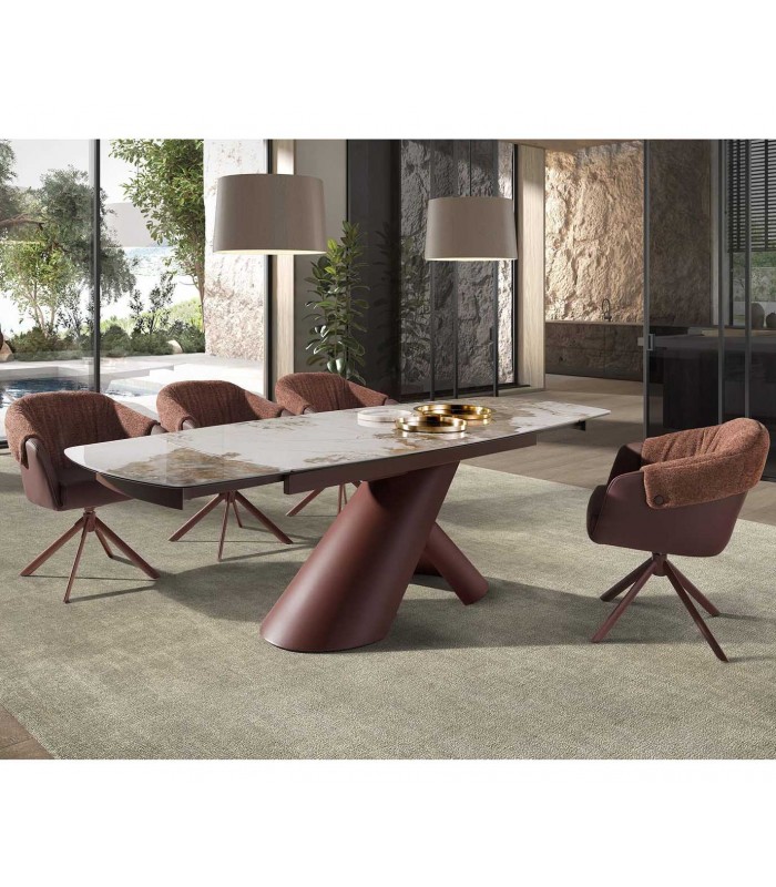Mesa moderna extensible acero y porcelánico RIOJA