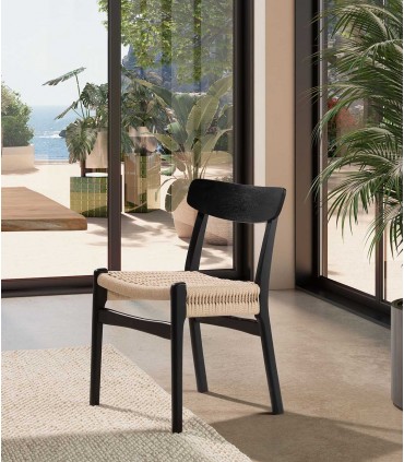 Pack de 2 Sillas de madera y Cuerda BIEL Negra