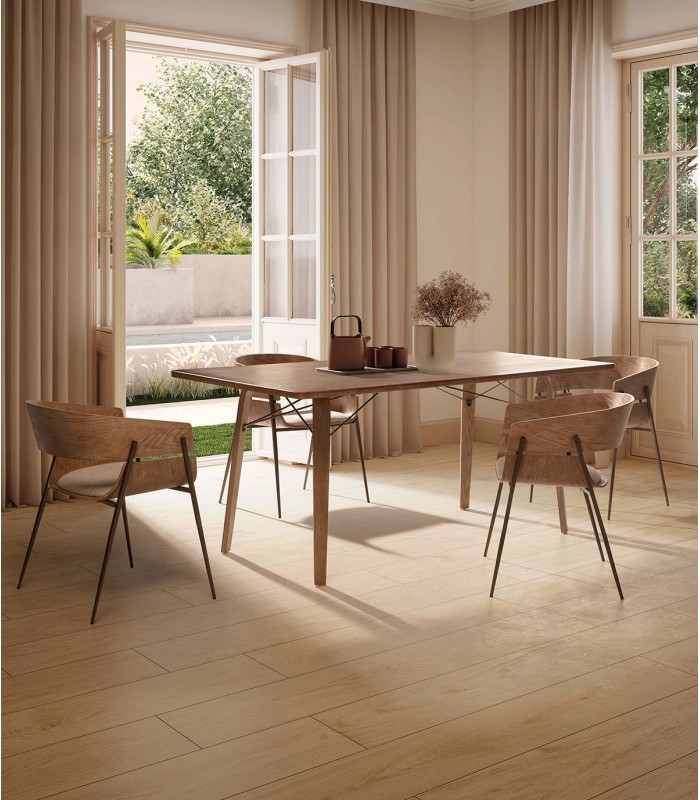 Mesa de comedor en madera de chopo y metal LUJAN