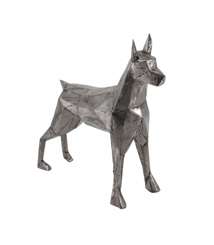 Escultura de Perro Geométrico de Hierro Plateado