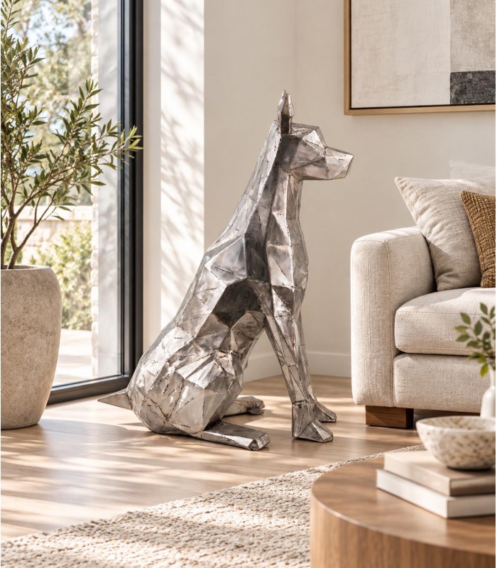 Figura decorativa de Perro sentado de Hierro Plateado