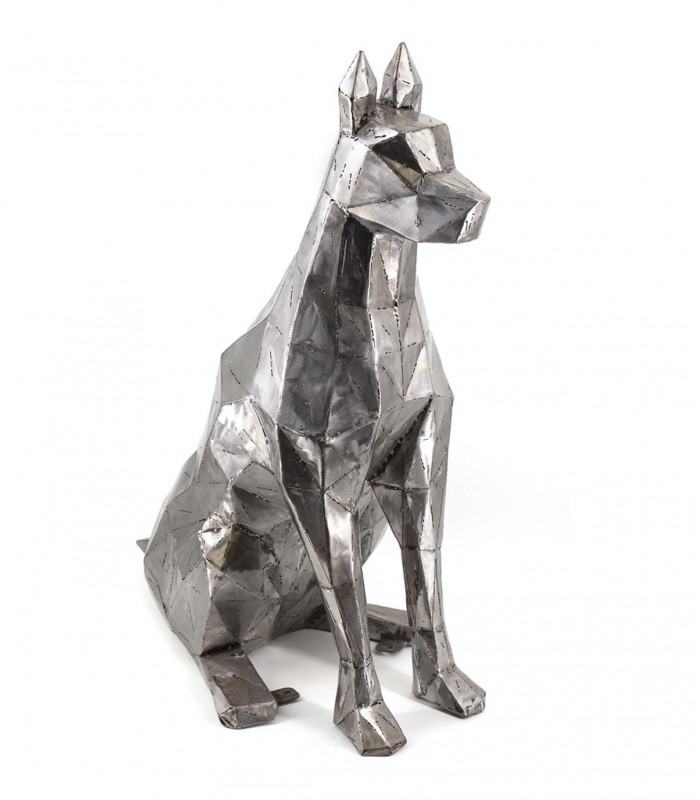 Figura decorativa de Perro sentado de Hierro Plateado