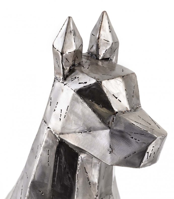 Figura decorativa de Perro sentado de Hierro Plateado
