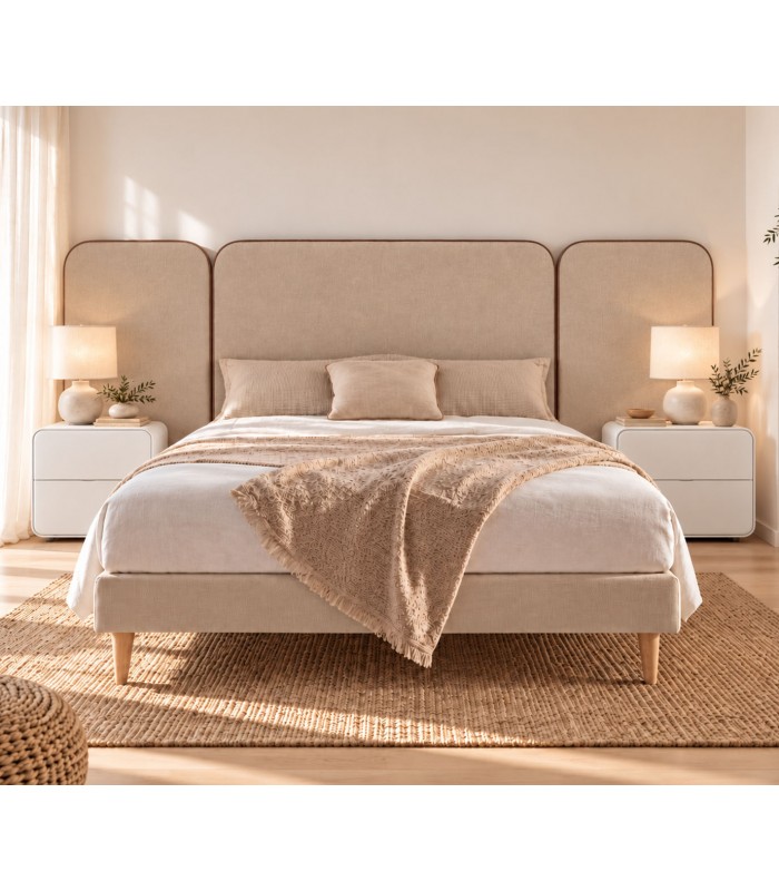 Cama con somier tapizado y plafones laterales ALVAR