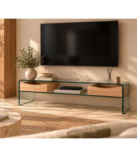 Mesa de televisión moderna en cristal y madera LIBRA