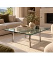 Mesa de centro cuadrada en acero y cristal templado AINHOA