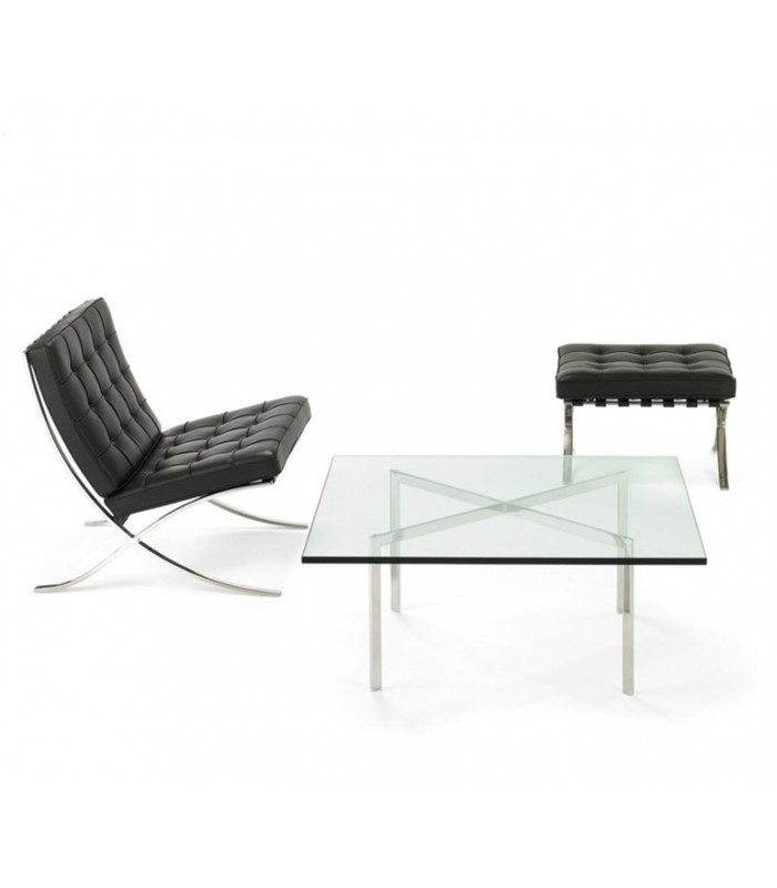 Mesa de centro cuadrada en acero y cristal templado AINHOA